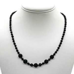 Vintage Crown Trifari Black Bead Necklace